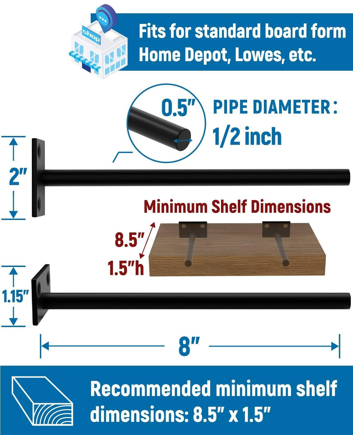 LEOPO 12-Pack 8 inch Floating Shelf Brackets, Hidden Shelf Bracket for Wood, Concealed Blind Shelving Support,Invisible Coated Brackets for DIY Decorative,Fit for Kitchen, Bathroom,Study Room