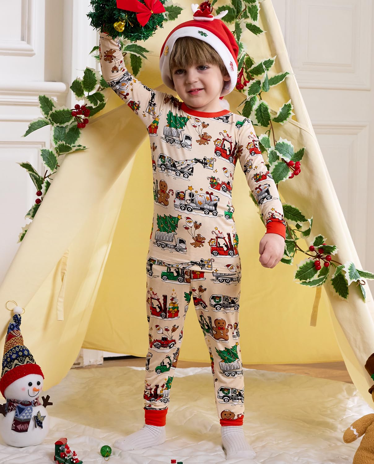 Bamboo Viscose Toddler Christmas Pajamas Boys Girls Kids Baby 2pcs Long-Sleeve Pyjamas Set 3-4T Snug fit Sleepwear Pjs