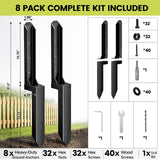 8 Pack Fence Post Repair Kit, Heavy Duty Steel Ground Spike Anchor for Fixing Leaning or Broken 4x4 & 6x6 Wood Posts, No Dig Drive-in Support for Yard, Garden & Fence