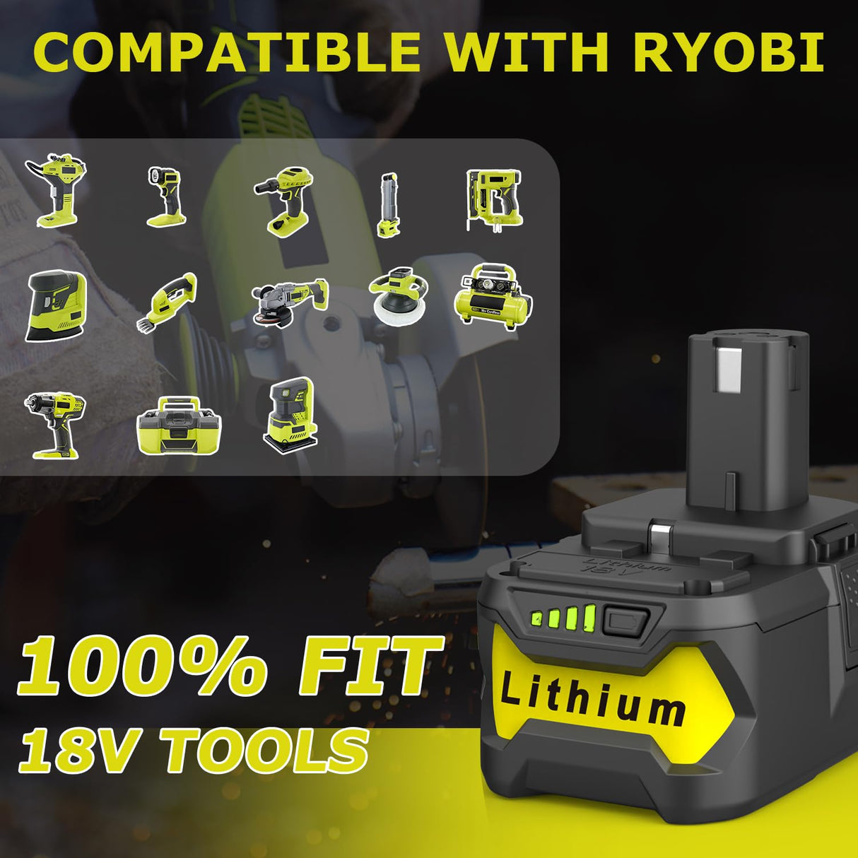 Powilling Upgraded 8.0Ah 2Packs P108 Replacement for Ryobi 18V Battery, 18 Volt Batteries for Ryobi One 18V Cordless Tools P108 P107 P105 P104 P103 P102