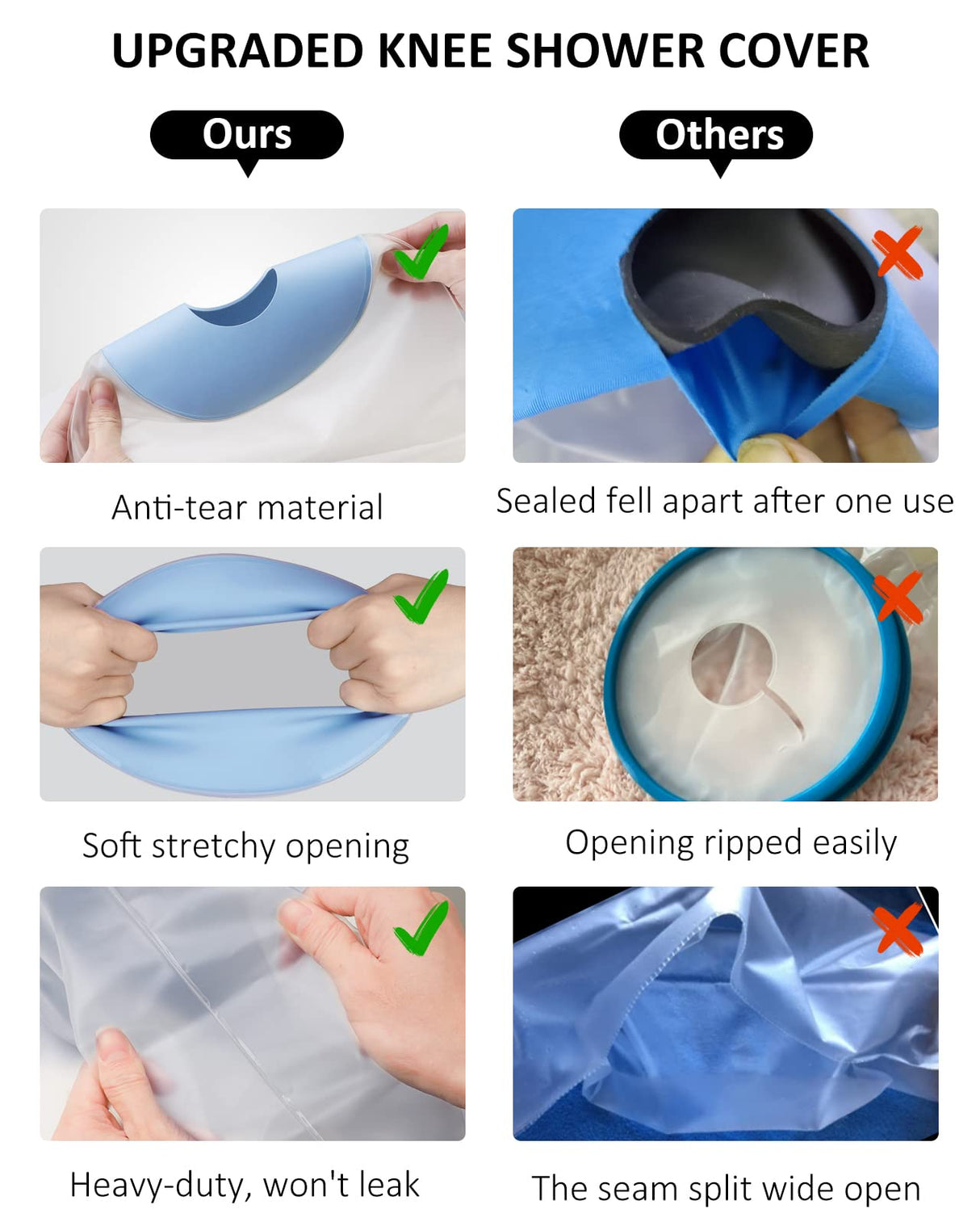 Waterproof Knee Cover for Shower Adult After Surgery, Upgraded Knee Surgery Shower Cover Watertight Knee Cast Protector for Knee Replacement Surgery Wound Burns Broken, Soft Stretchy Reusable
