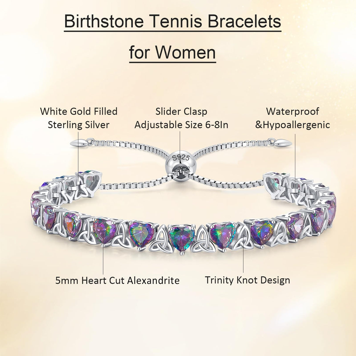 ETERMBOL June Birthstone Tennis Bracelets for Women