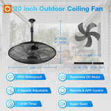 addlon Outdoor Fans for Patios, 20 inch IP65 Waterproof Gazebo Fan Remote&APP Control, 6 Speeds, Quiet, DC Motor, Plug in Ceiling Fan with Hook Hanging Caged Fan for Pergola Porch Canopy Backyard