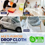 Ecotez 12 Pack 12 x 9 ft Extra Large Plastic Drop Cloth for Painting - Light & Durable Tarp Cover for Furniture - Plastic Clear Tarp Waterproof - Paint Floor Covering - Painters Drop Cloth Sheeting