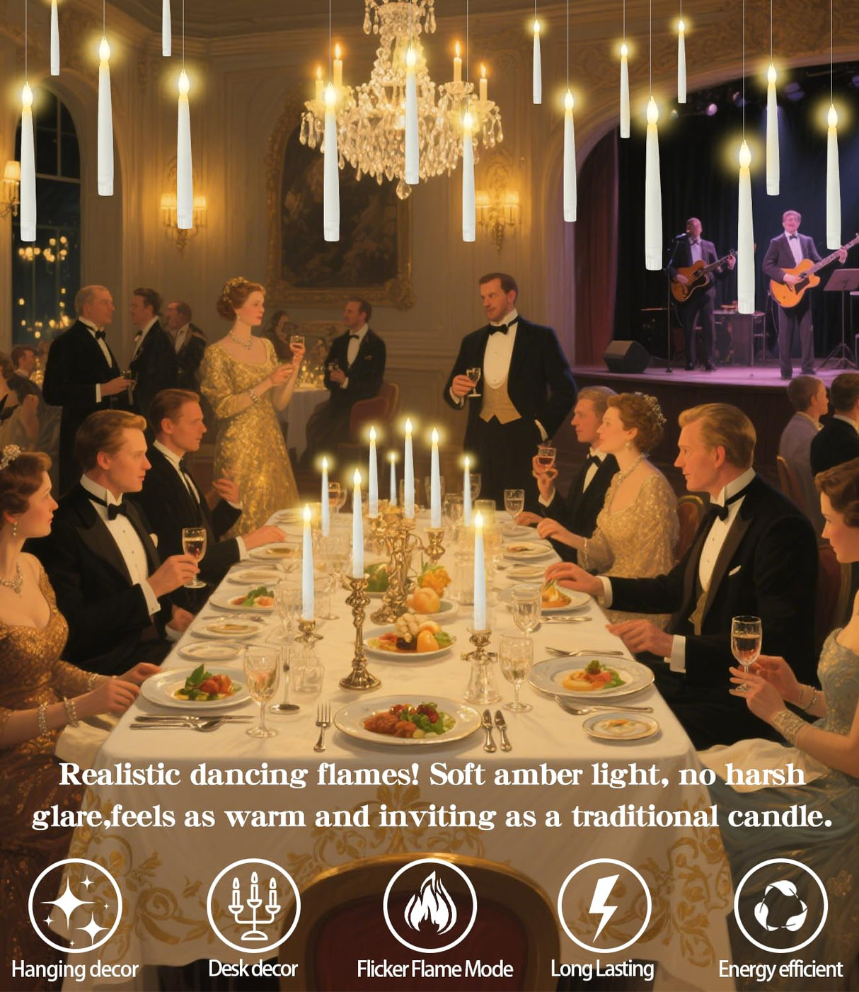 Halloween Decorations - 32pcs Floating Candles with Wand Magic Hanging Candles, Flameless Warm Light Flickering Battery Operated Candles, Floating LED Candle for Halloween Christmas Theme Party