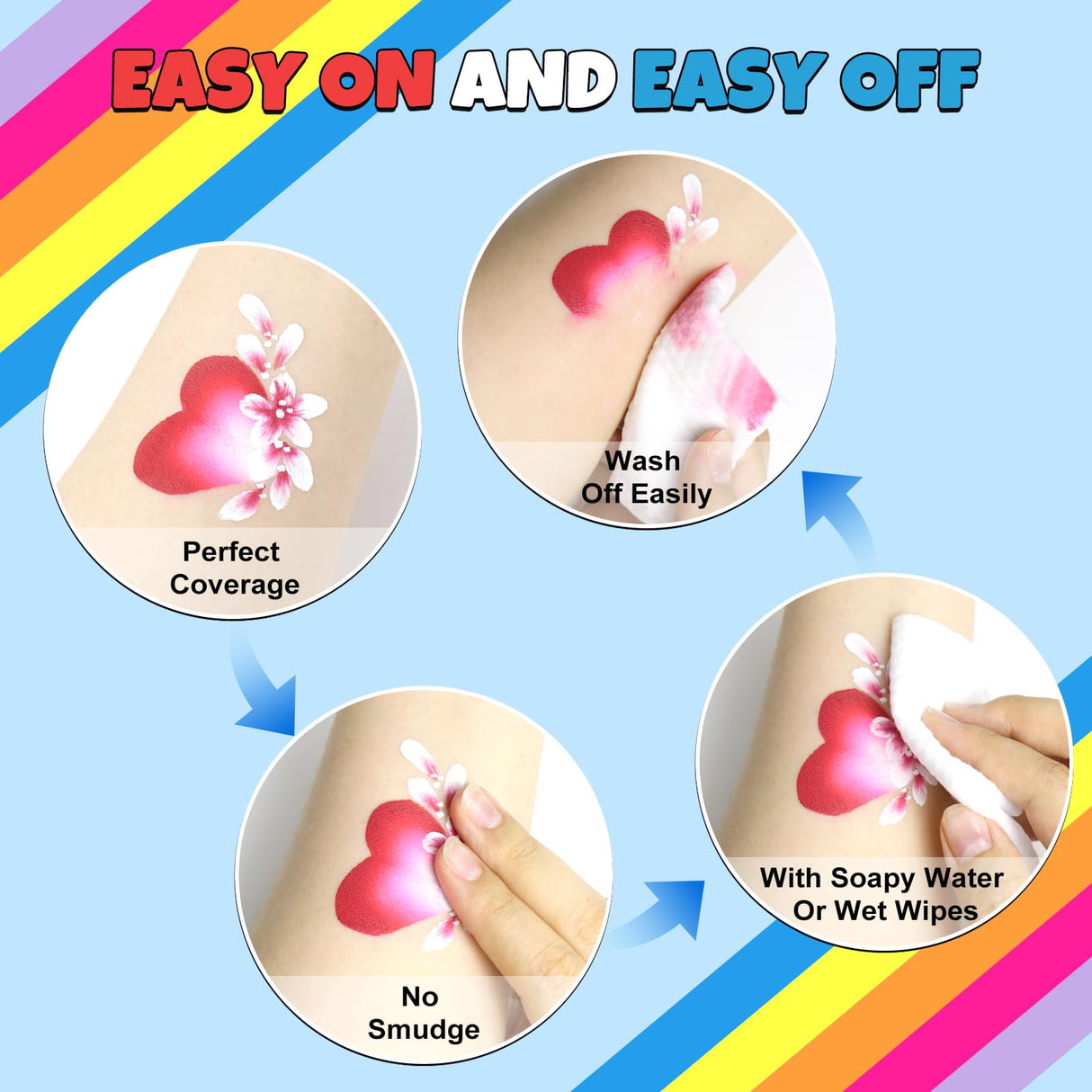 Drawdart Professional Face Painting Kit for Kids & Adults, Split Cake Face Paint Palette 12 x 10gm with Stencil, One Stroke Non Toxic Rainbow Body Paint Set for Halloween & Christmas Makeup