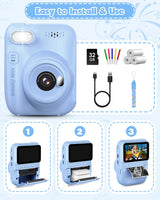 Kids Instant Print Camera, 3.0-inch HD Screen 32MP Photo Instant Digital Camera Christmas Birthday Gifts Toys for Children Girls Boys Age 3-12 - Blue
