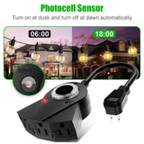 Outdoor Light Timer Waterproof, 24 Hours Plug in Timer with 2, 4, 6 or 8 Hours Countdown Mode, 3 Grounded Dusk to Dawn Electrical Outlet for Outdoor Backyard Garden Patio Lights Christmas Decorations