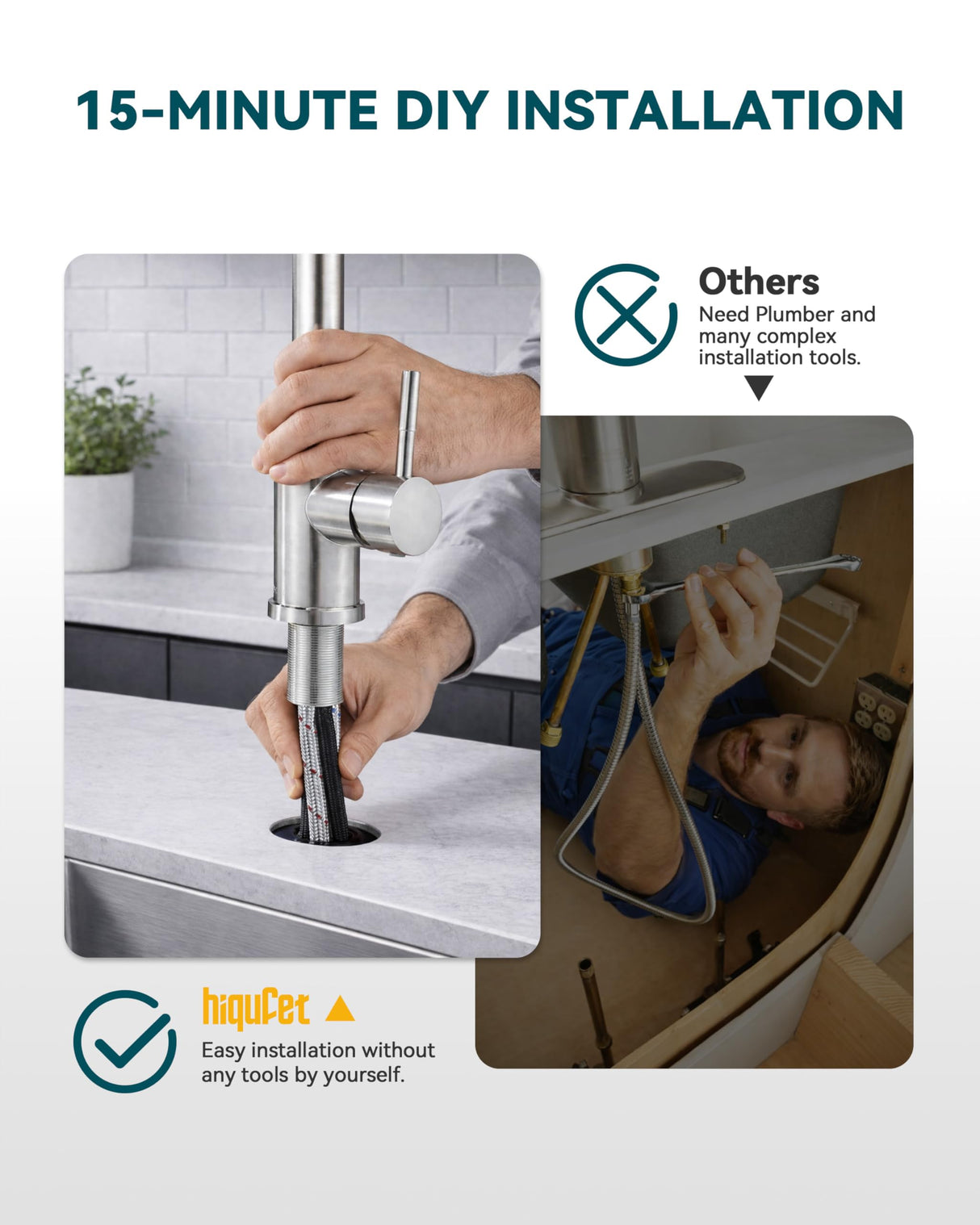 Hiqufet Kitchen Faucet with Pull Down Sprayer, Brushed Nickel High Arc Single Handle Kitchen Sink Faucet for Pot Filler, Stainless Steel Commercial Modern Rv Farmhouse Camper Laundry Bar Sink Faucets