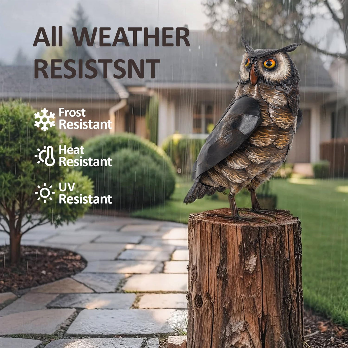 Natelf Outdoor Metal Brown Standing Owl Garden Statue for Patio Yard Decor