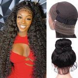 Ebarly Hidden Strap 360 Full Lace Front Wigs Human Hair Pre Plucked Bleached Knots 180 Density Water Wave HD Lace Frontal Wig with Drawstring Natural Hairline Glueless Wigs for Women(24 inch)