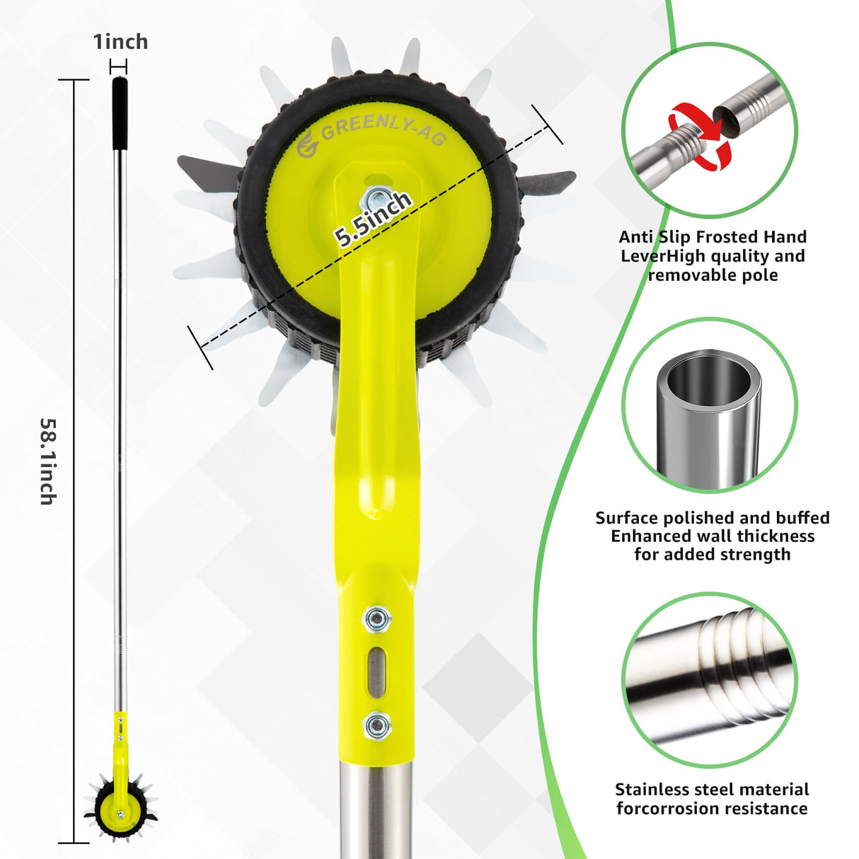 G GREENLY-AG 58-Inch Manual Edger Lawn Tool, Wheel Rotary Edger