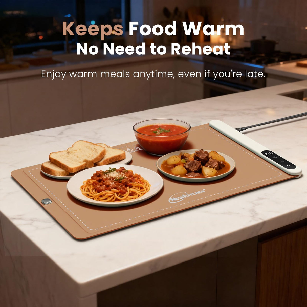 Warming Mat for Food, 24"x15" Food Warming Mat 6 Temperature & Timer Settings Upgrade Graphene Fast Full Surface Heating-Versatile Food Warmer for Gatherings, Parties, Everyday Use-Light Caramel