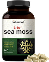 Irish Sea Moss Capsules, 3,000mg Per Serving, 240 Veggie Pills | Made with Organic Raw Powder, Plus Bladderwrack & Burdock Root, Sea Vegetable Complex – Immune & Thyroid Superfood Support – Non-GMO