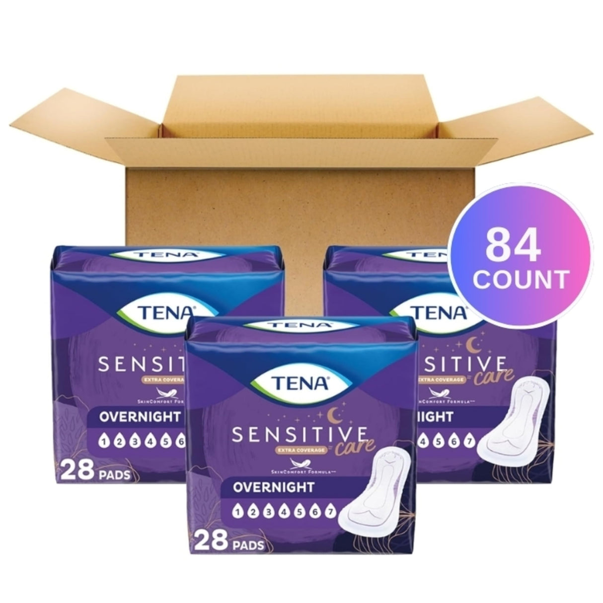 TENA Sensitive Care Incontinence Pads, Bladder Control, Postpartum for Women, Overnight Absorbency, Extra Coverage, 84 Count
