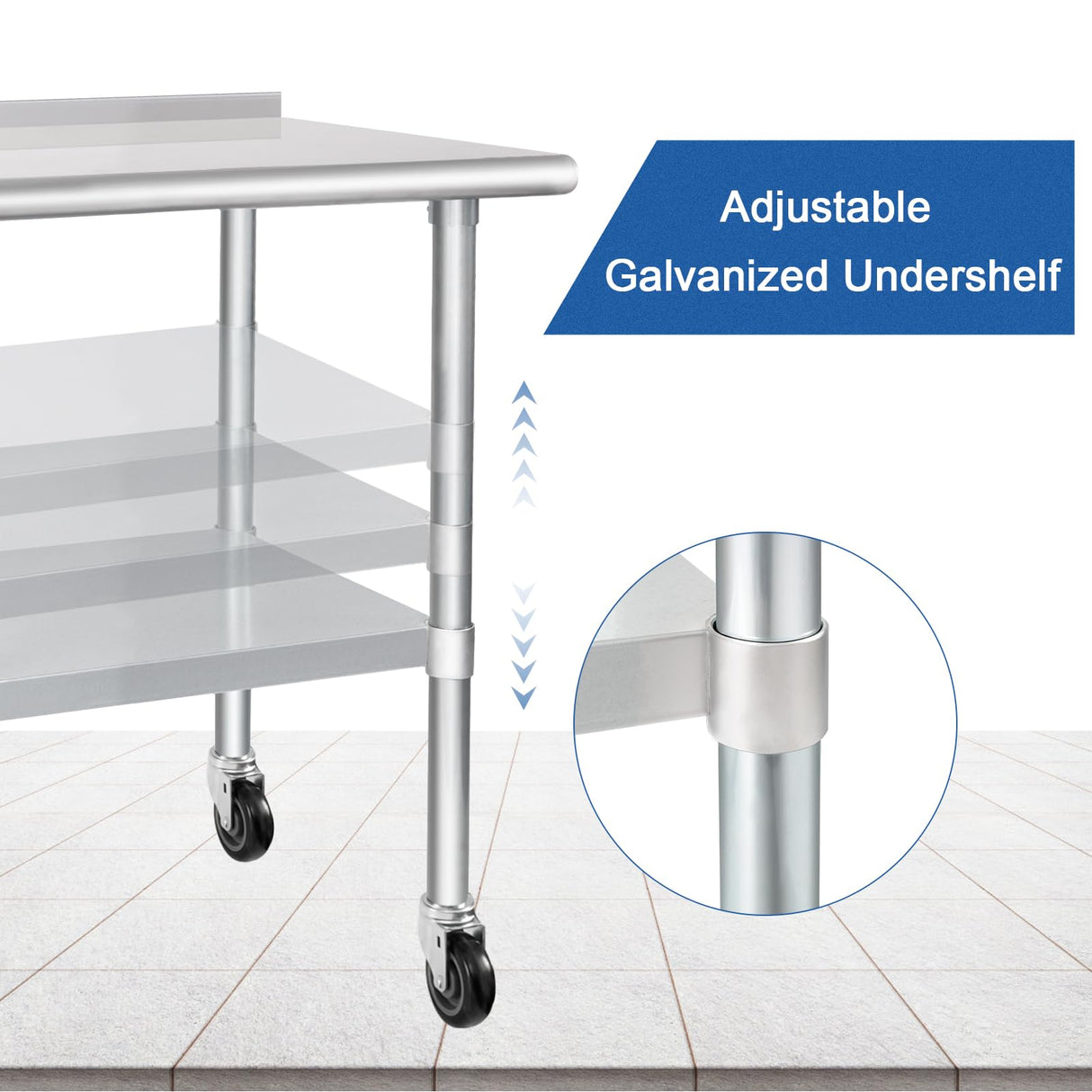 HARDURA Stainless Steel Table 24 x 72 Inches with Wheels Casters NSF Heavy Duty Commercial Prep Table with 2” Backsplash and Adjustable Undershelf for Restaurant Kitchen Home and Hotel