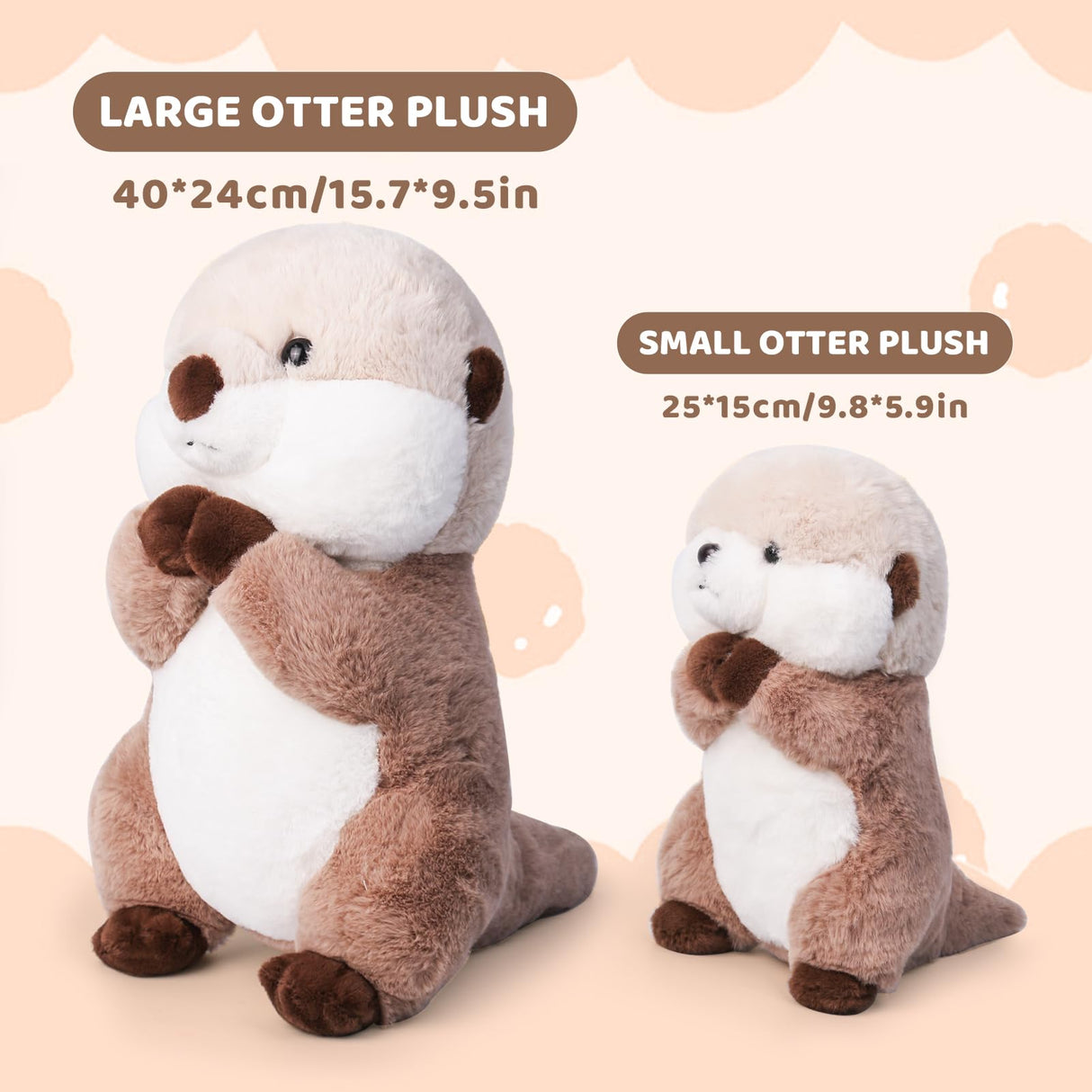 Riuhot Cute Otter Stuffed Animals Soft Sea Otter Plushie Toy 15.7" Christmas Birthday Party Plush Gift for Kids Children Girls Boys