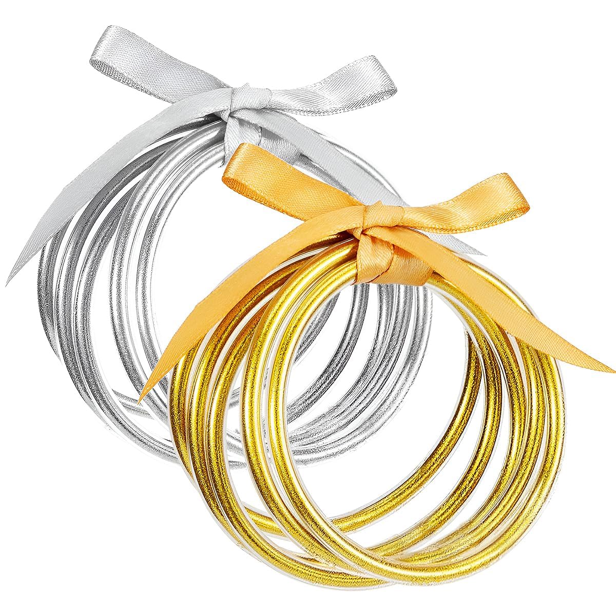 Alphatool Glitter Jelly Gold Bangles Bracelets for Women - Gold & Silver Soft Silicone Sparkling Fashion Jewelry for Ladies Girls Summer Holidays Beach Pool Parties