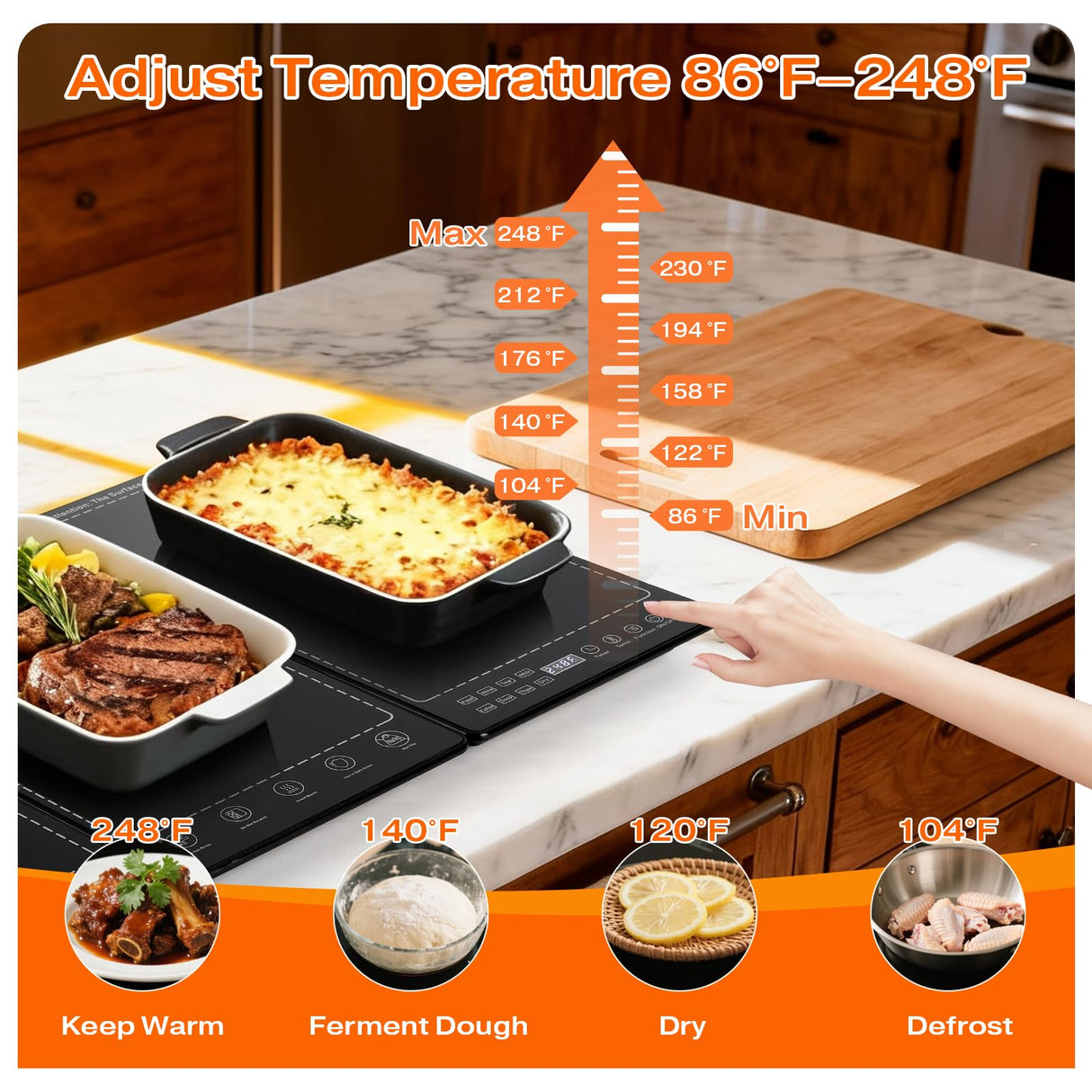 Electric Warming Tray,25"x 15" Food Warmer for Parties Buffet with 10 Temp-Settings, 3-in-1 Warming Mat for Food Built-in Thermostat and Surface Heating, Warming Tray for Parties Buffet,Gatherings