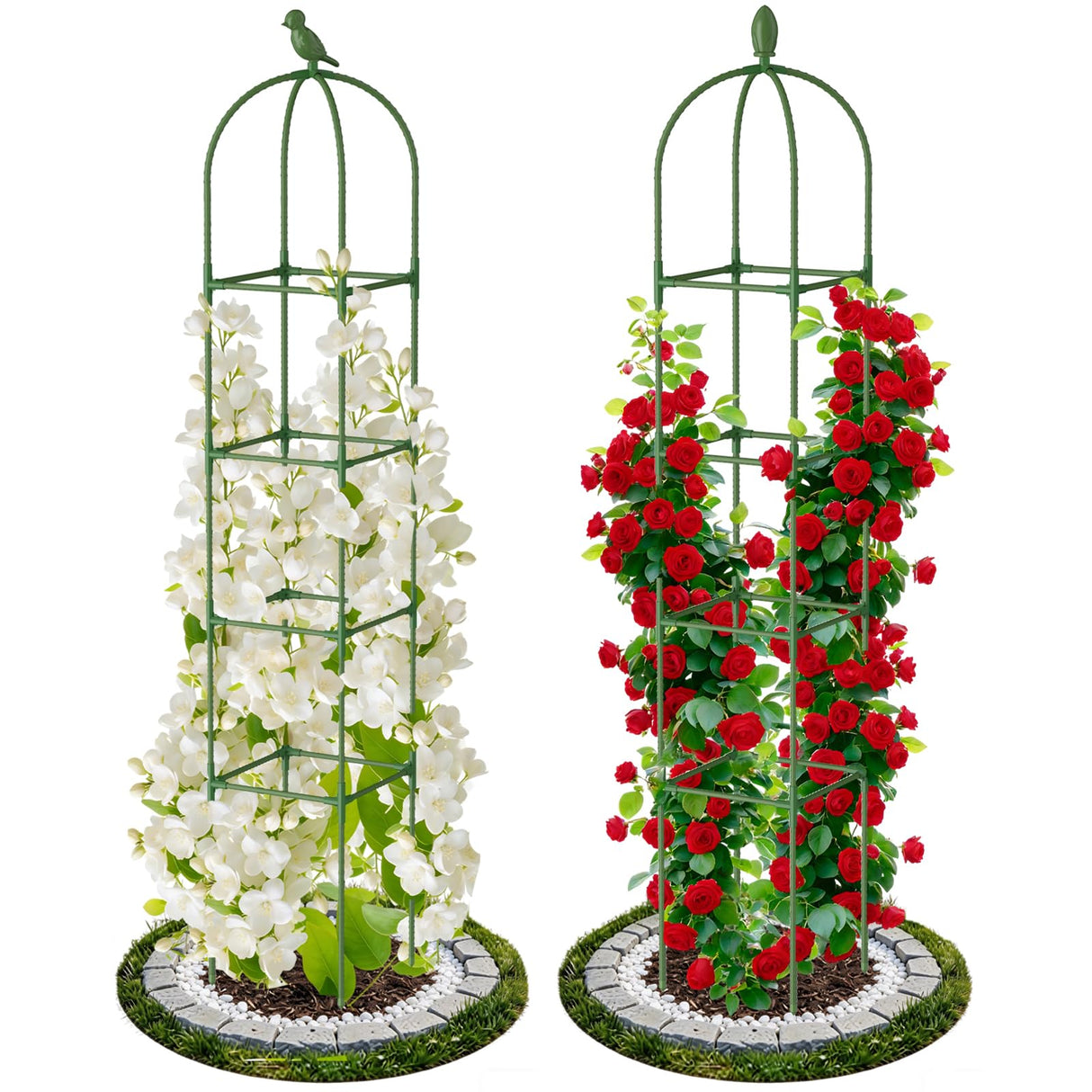 2 Pack Garden Obelisk Trellis for Climbing Plants, 71" Rustproof Metal Tower Plant Support Cages, Rose Trellis for Tomato Potted Flowers Vegetables Vines, Indoor Outdoor Garden Patio