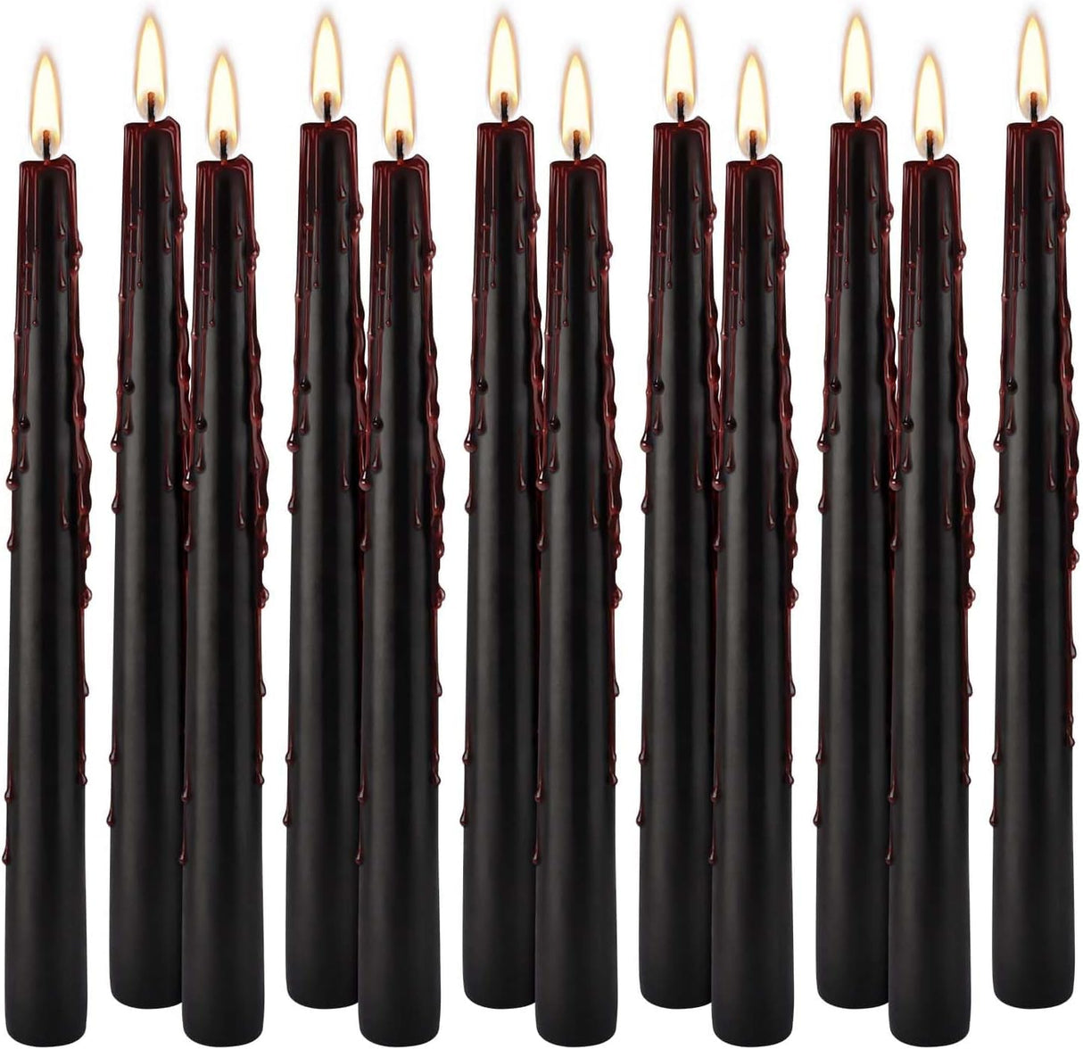YOROXRG 12PCS 10-Inch Black Bleeding Taper Candles,Vampire Tears Taper Candles- Unscented Ideal for Halloween, Christmas, Rituals, and Themed Party Decor