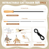 ROSAUI Cat Teaser Wand Toys, Interactive Bird Toys for Indoor Kittens, 42.15’’ Long Cat Fishing Pole Toys, 2Pcs Wires and 5Pcs Natural Refills, Sustainable Wooden Handles, Exercising, Playing