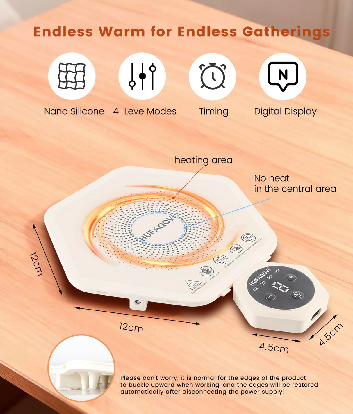 Warming Mat for Food, Silicone Hexagonal Design Electric Warming Tray, Fast Heating, Freely Combined, 4 Temperature Settings, Food Heating Pad Suitable for Parties Gatherings Home Daily Use (2)