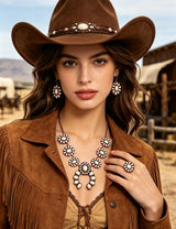 TOPACC 3 Pcs White Turquoise Jewelry for Women Western Necklace Cowgirl Earrings Boho Ring Indian Jewelry Set for Country Concert Outfit