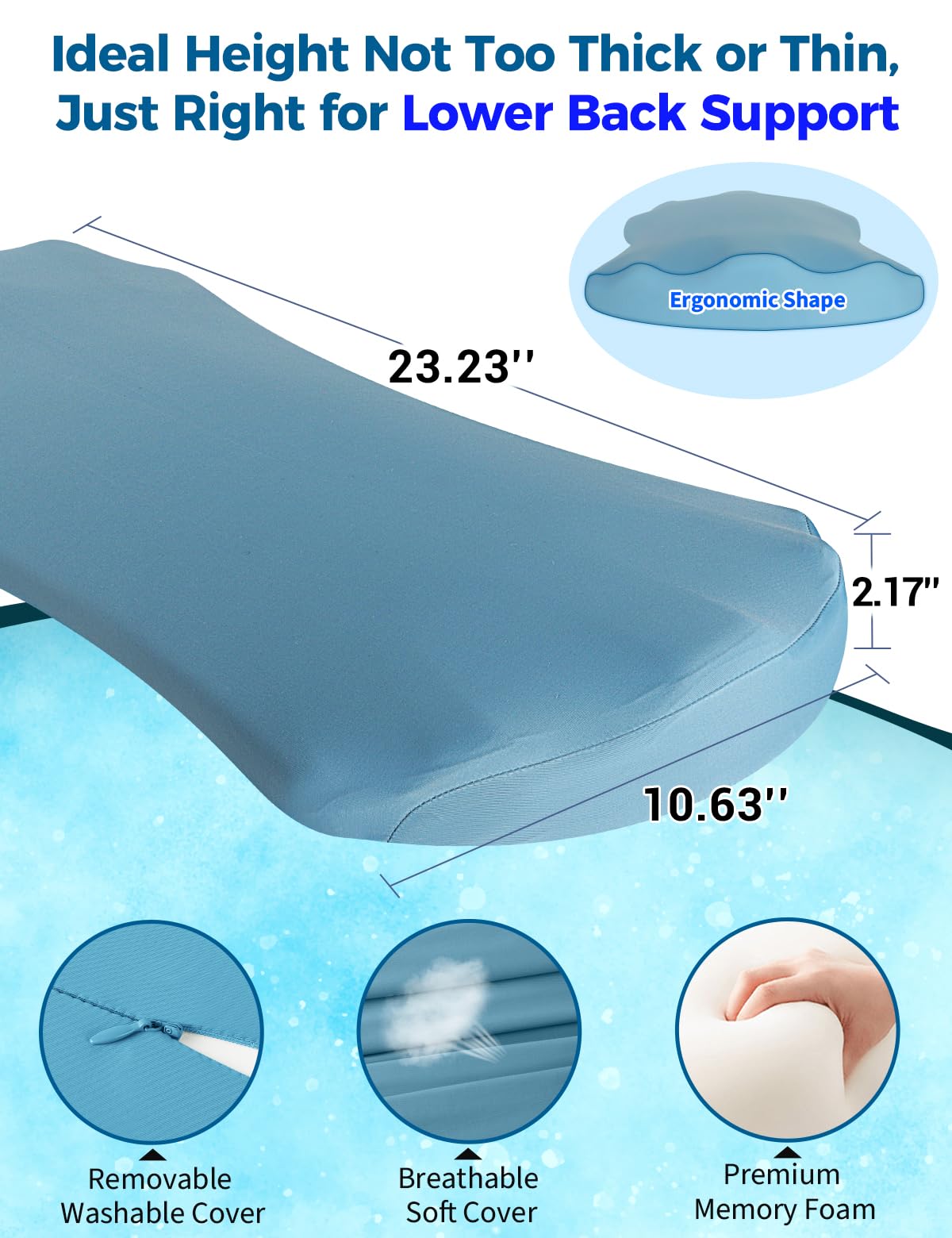 Lower Back Pain Relief Pillow for Sleeping Memory Foam Lumbar Support Pillow for Side Back Sleepers - Ergonomic Cooling Waist Pillow - Back Pain Relief Wedge Cushion Bolster Pillow for Bed, Car, Sofa