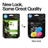 HP 64 Black & Tri-Color Ink Cartridges Printers (Combo Pack) | Works with Printer Series: Inspire 7950e; Envy Photo 6200, 7100, 7800; Tango | Eligible for Instant Ink | X4D92AN