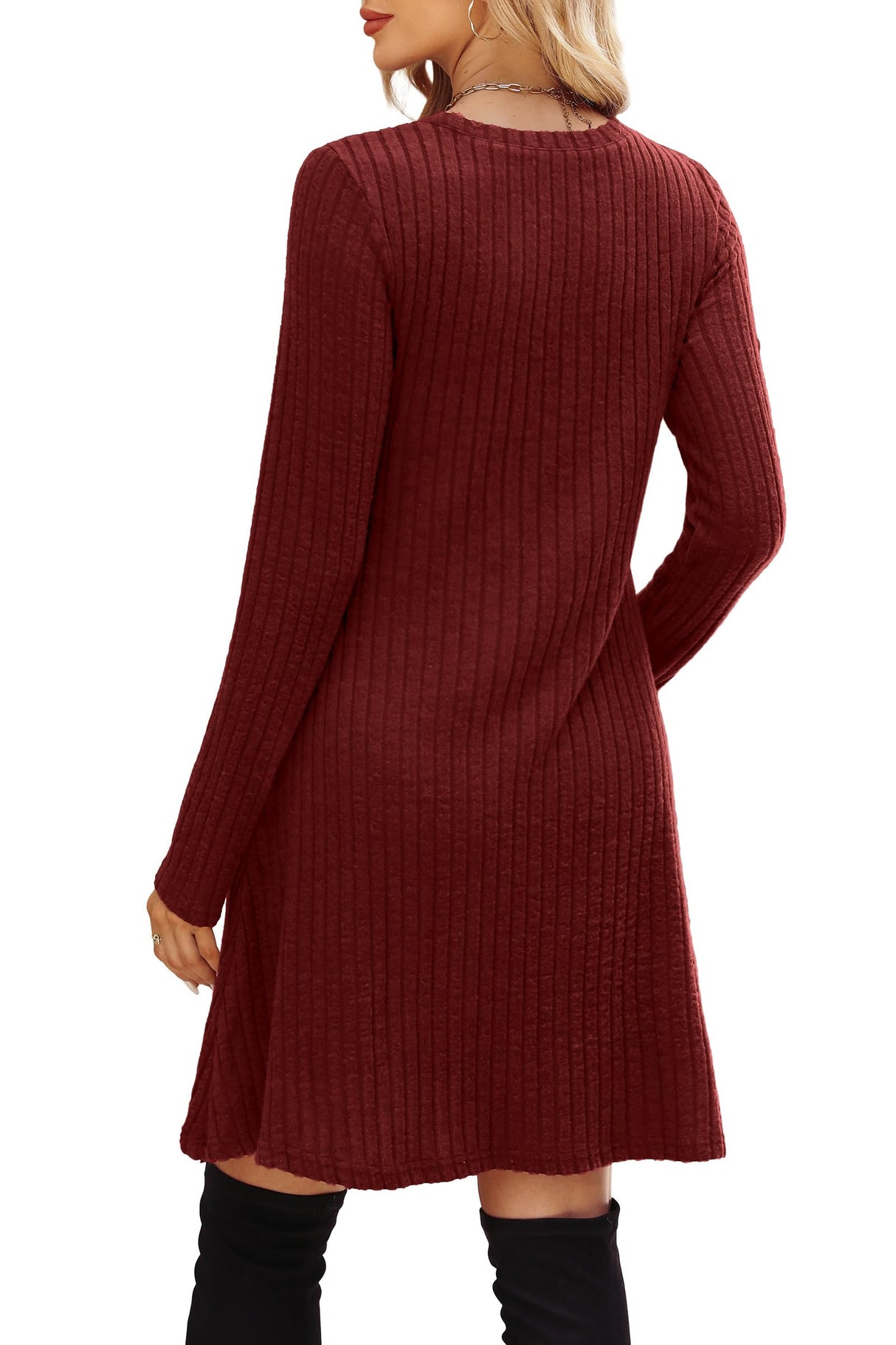 OFEEFAN Long Sleeve Dress for Women Sweater Dress Fall Dresses Fall Sweaters Casual Tunic Winter Christmas Dresses Wine L