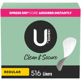 U by Kotex Clean & Secure Panty Liners, Light Absorbency, Regular Length, 516 Count (4 Packs of 129) (Packaging May Vary)