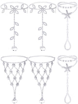 Hicarer 6 Pcs Foot Jewelry Barefoot Sandals for Women Rhinestone Bohemian Foot Ankle Chains for Beach Wedding(Rhinestone Star Leaf Mesh Style)