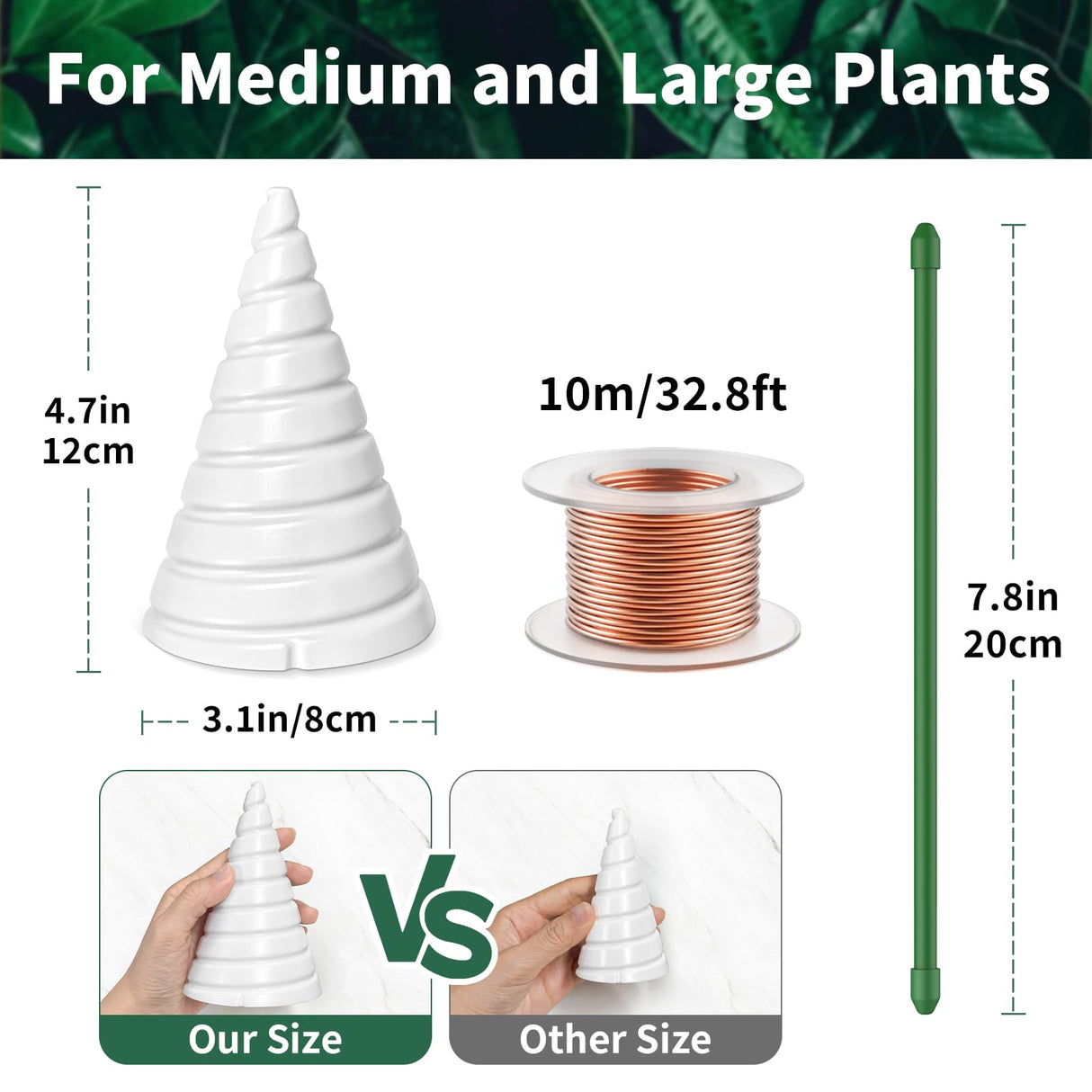 NAMTSO Electroculture Copper Wire for Gardening Tools - Exclusive Extra Large Spiral Antenna Cone, 32.8 FT Pure 16 Gauge Copper Wire for Plants Growth, 4 Pack Extendable Plant Stakes Max Length 24"