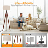 LEPOWER Wood Tripod Floor Lamp, Mid Century Standing Lamp, Modern Design Studying Light for Living Room, Bedroom, Study and Office, Flaxen Linen Shade with E26 Base Brown