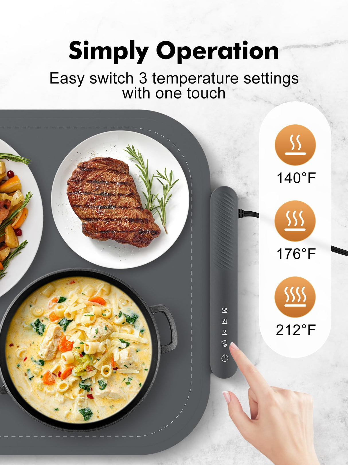 Food Warming Mat, Electric Food Warming Tray with 3 Adjustable Temperature, Fast Full Surface Heating Auto Shut-Off, Food Grade Silicone Food Warmer for Parties Buffet Countertop Home Travel (Gray)