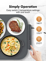Food Warming Mat, Electric Food Warming Tray with 3 Adjustable Temperature, Fast Full Surface Heating Auto Shut-Off, Food Grade Silicone Food Warmer for Parties Buffet Countertop Home Travel (Gray)