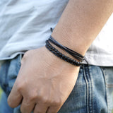 Mezcla Vida Handmade Natural Stone Beaded Healing Bracelet Gift for Men Adjustable Rope String Bracelet (Lava Rock, Adjustable)