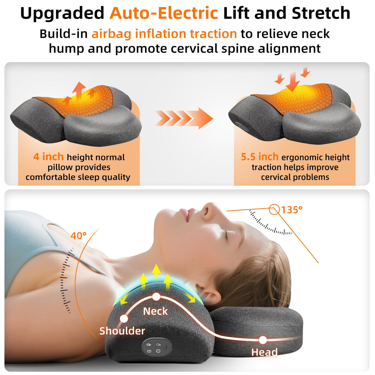 Upalled Cordless Heated Neck Massager Pillow for Pain Relief Deep Tissue
