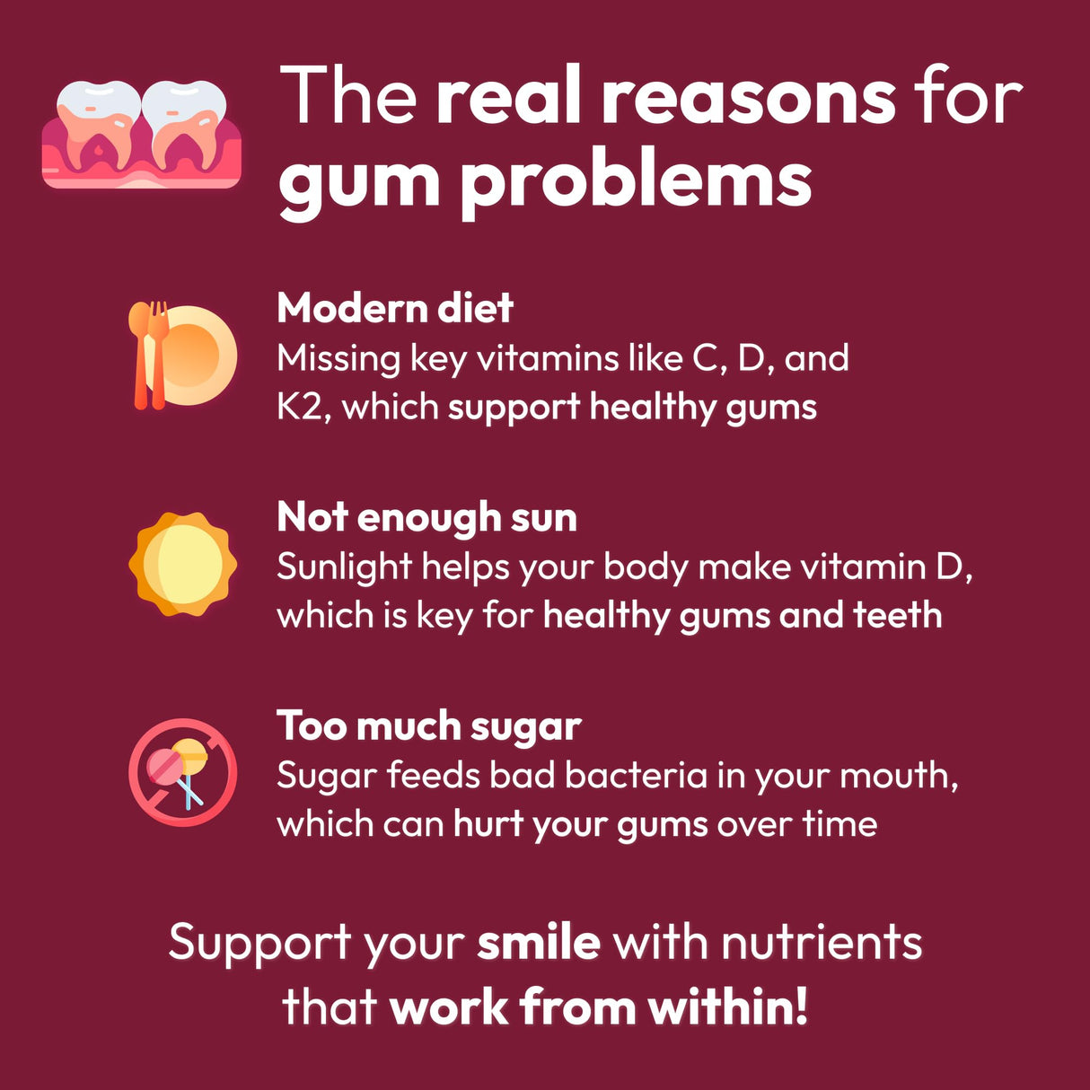 Strong Jaw Gum Restore - Gum Care + Teeth Vitamins - Gum Health & Oral Health - Supports Receding Gums & Gum Care - Dental Vitamins for Adults – 180 Capsules, Non-GMO Gum Health Supplements
