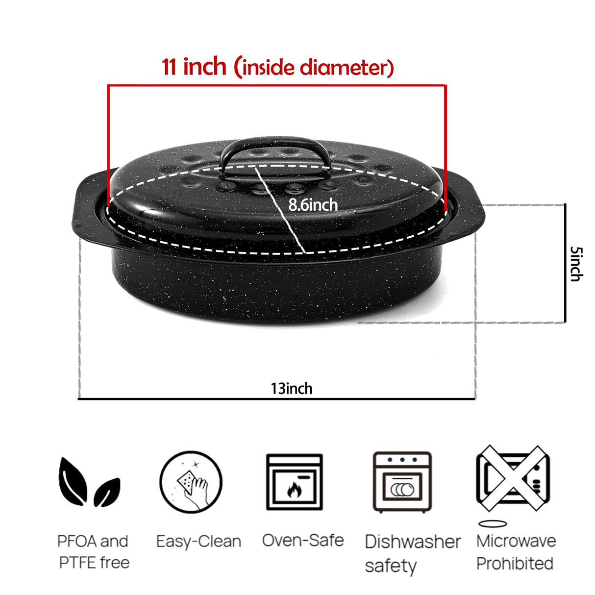 13” Enamel Roaster With Lid Oval Roasting Pan For Oven with 11"Inner Diameter Broiler Pan Suitable For Dining With Two People High Temperature Resistance Dishwasher Safety Gift Idea for Christmas
