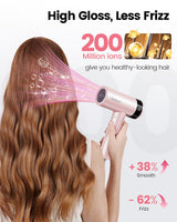 Dekuri Hair Dryer, 110,000 RPM High-Speed Fast Drying Blow Dryer, 200 Million Ionic Lightweight Hairdryer with Diffuser, Magnetic Nozzle, 4 Temps & 3 Speeds, Low Noise for Women & Men (Pink)