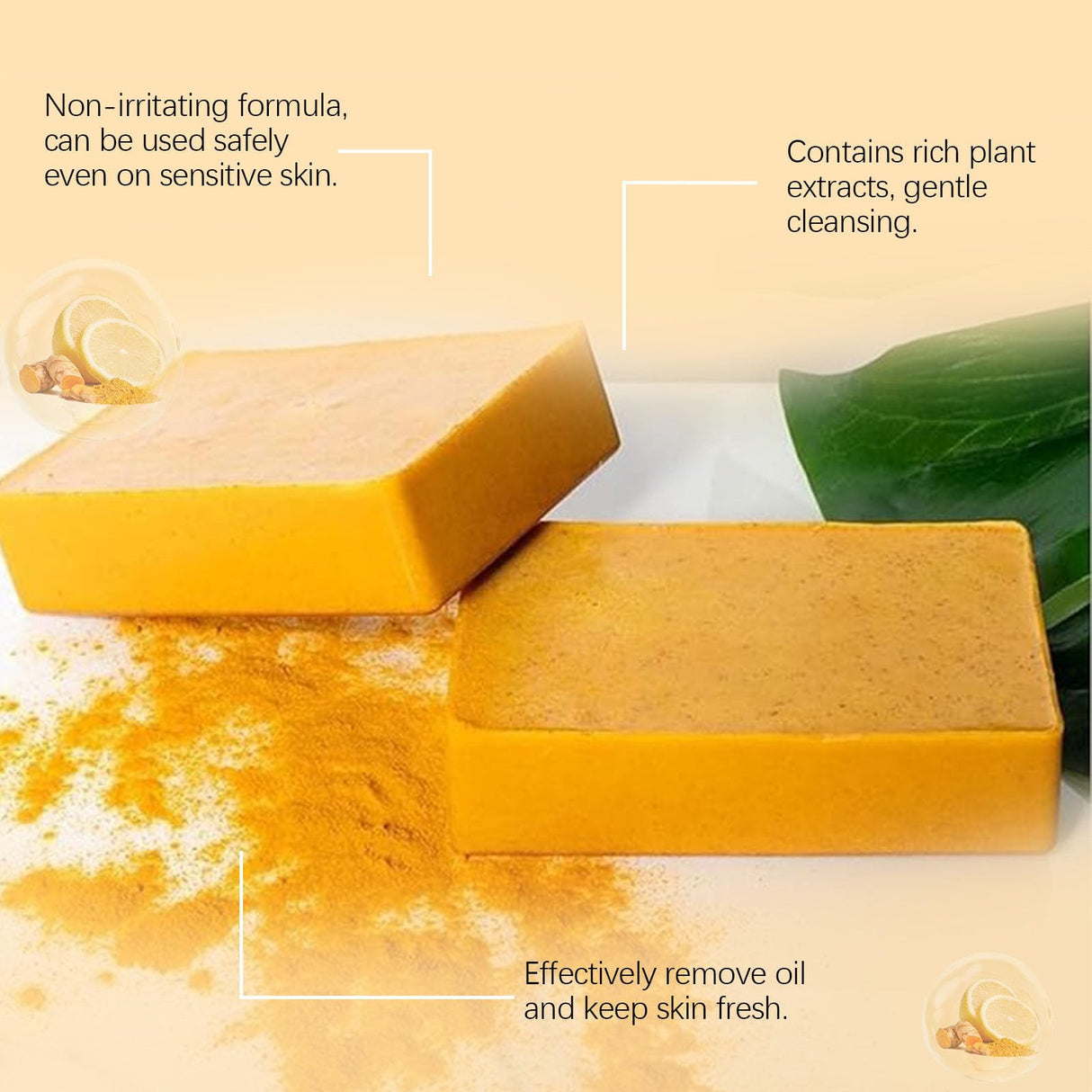 Agicea Turmeric Soap Bar, Lemon Turmeric-Soap Bar for Face and Body, TurmericFace Wash Cleansing Soap for All Skin Types (2)