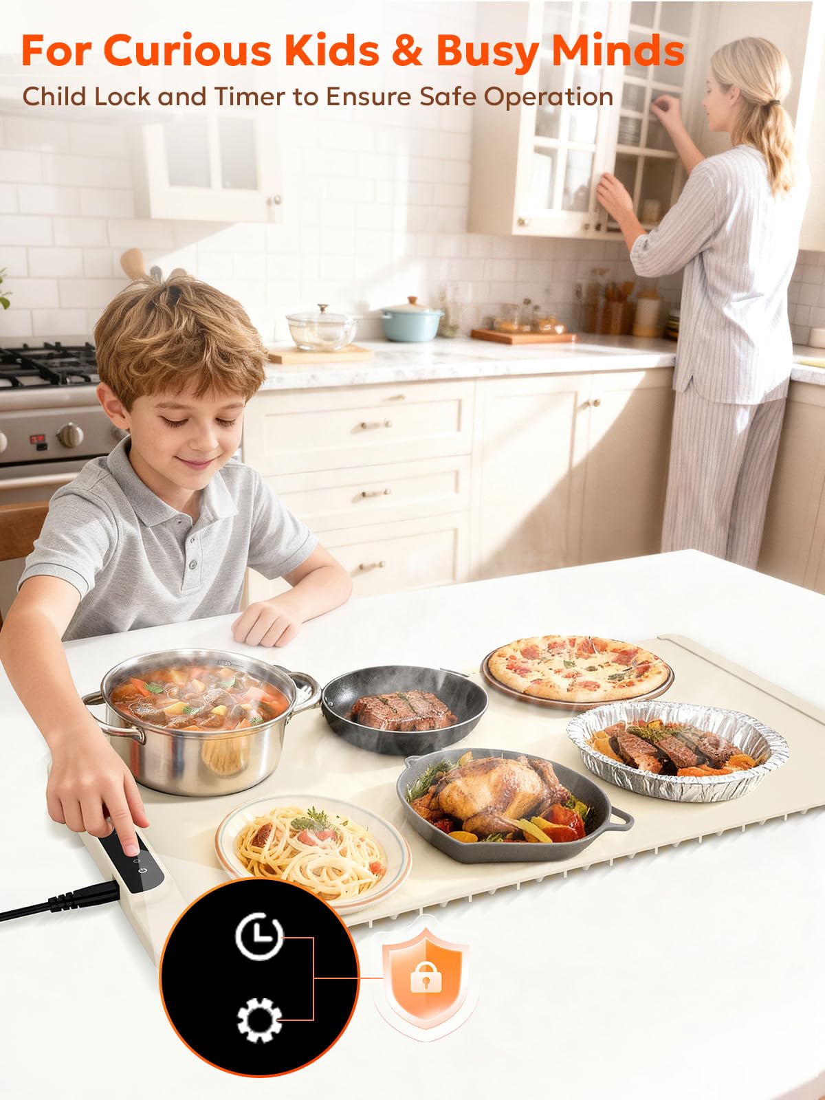 Food Warming Mat, FZF Electric Warming Tray, Fast Heating Portable Food Warmer for Parties Buffet with 0.5-10Hr Timer, Adjustable Temperature for Hosting, Camping, House Warming