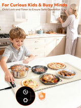 Food Warming Mat, FZF Electric Warming Tray, Fast Heating Portable Food Warmer for Parties Buffet with 0.5-10Hr Timer, Adjustable Temperature for Hosting, Camping, House Warming