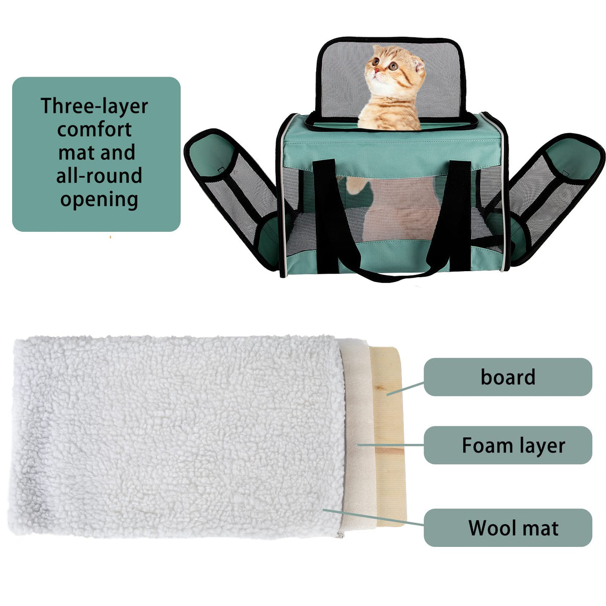 Cat Carrying Case - Pet Carrier, Up to 30Lbs Soft Sided Protable and Breathabl Pet Travel Carrier, Pet Travel Carrier Removable Fleece Pad, Collapsible for Large Cats Small Dogs(X-Large, Green)