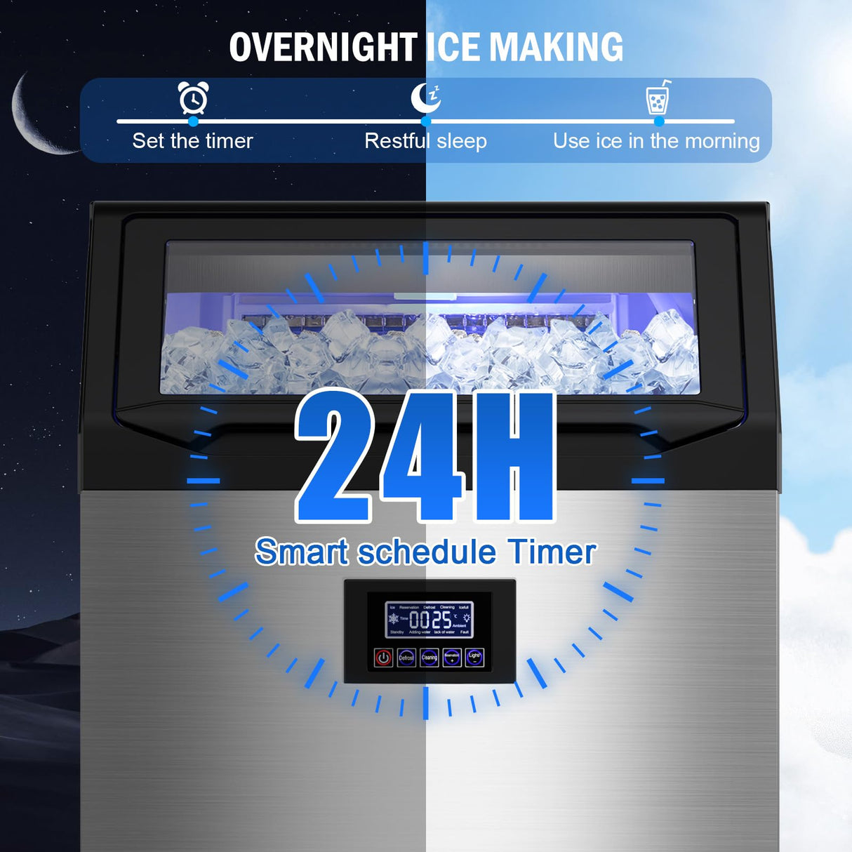 Commercial Ice Maker Machine 350 LBS/24H, 136 Ice Trays Freestanding & Undercounter Ice Machine Stainless Steel with 60 LBS Ice Storage Capacity, Ice Maker with Water Line and Filter, Dual Water Inlet
