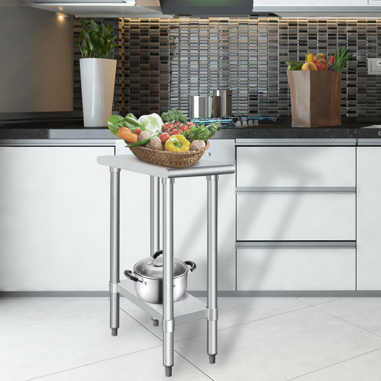 HARDURA Stainless Steel Table 24X12 Inches with Undershelf and Galvanized Legs NSF Heavy Duty Commercial Prep Work Table for Restaurant Kitchen Home and Hotel