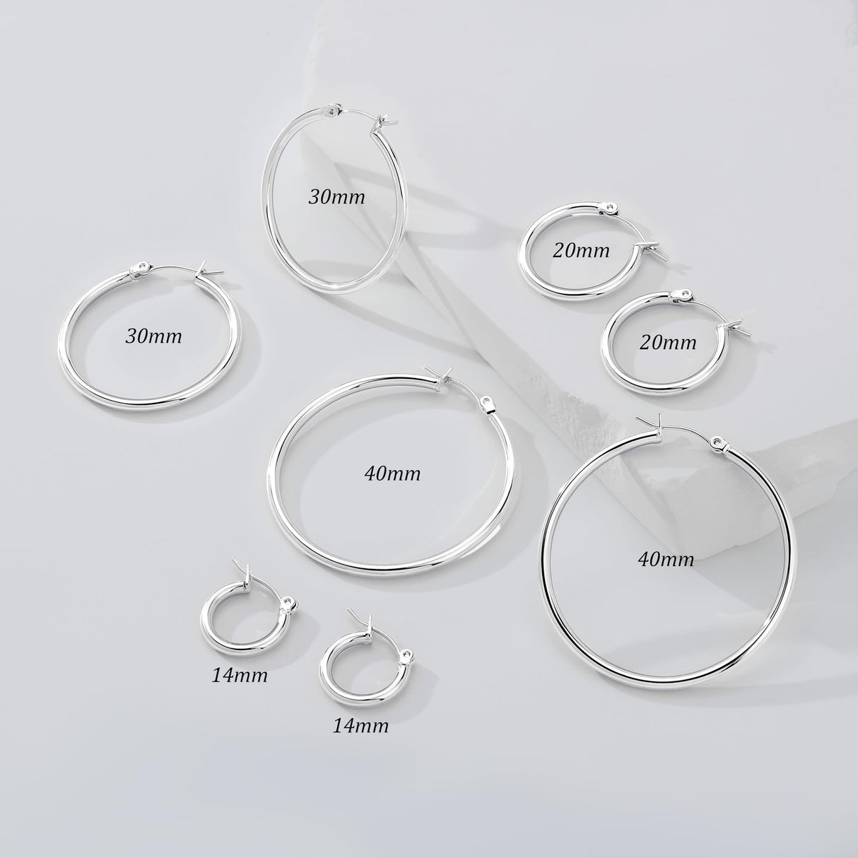 Gokeey Silver Earrings for Women Trendy, Hypoallergenic Silver Hoop Earrings for Women, Small Hoop Earrings Huggie Hoops Earrings for Jewelry Gifts 14mm 20mm 30mm 40mm