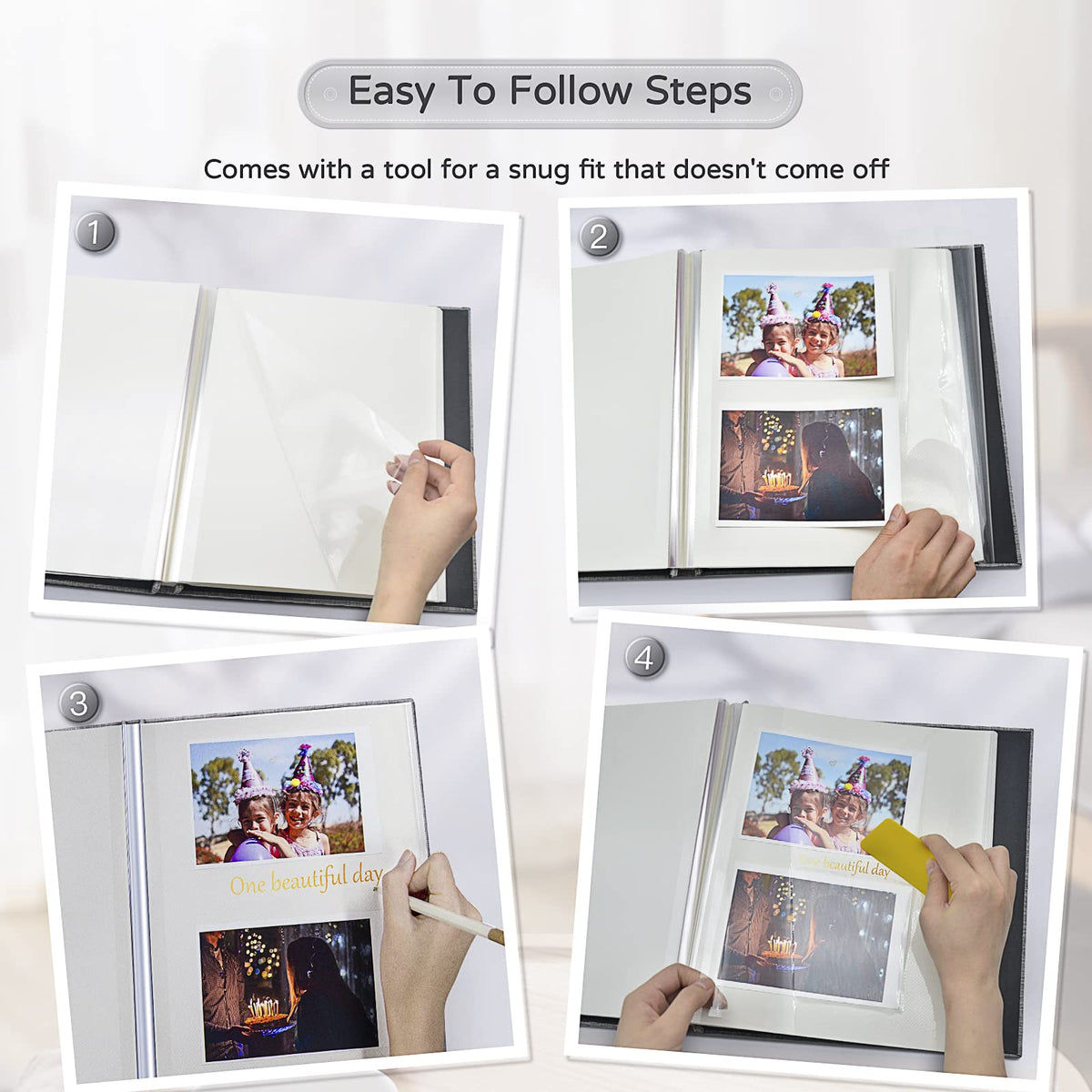 Popotop Large Photo Album Self Adhesive 4x6 5x7 8x10 Scrapbook Album DIY Picture Book,Gifts for Mom,Family Baby and Wedding,with Metal Pen and Plastic Board